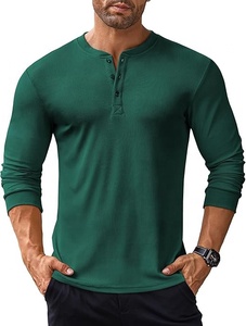 T-shirt décontracté à manches longues boutonné pour homme, 100 % coton, motif uni, logo frontal, tricoté 180g, anti-rétrécissement, anti-boulochage, anti-plis - Product Image 2