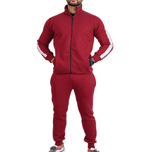 Men's Red <b>Tracksuit</b> Full Zipper Stand Collar Solid Color Casual Jogging Set With Side Pockets Breathable Polyester Material - Product Image 1