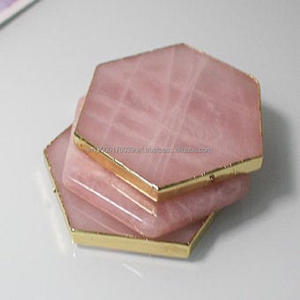 natural crystal healing stone agate gemstone pink <b>rose</b> quartz healing heart shape gemstone natural coaster with <b>gold</b> trim - Product Image 3