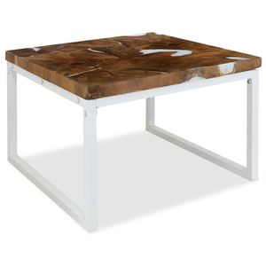 Tavolino da Caffè in Teak Marrone e Bianco con Dettagli in Resina e Acciaio - Product Image 3