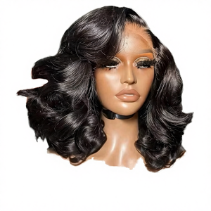 Perruques courtes bouclées en cheveux humains vietnamiens, densité 200%, transparentes 5x5 pour perruque Lace Front, 16 pouces - Product Image 1