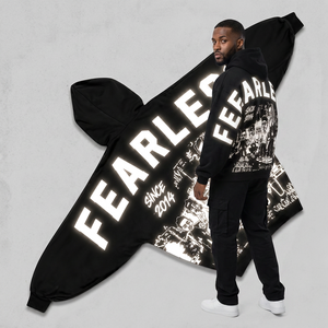 เสื้อฮู้ดสะท้อนแสงพิมพ์ลาย Fearless 2014 รุ่นโอเวอร์ไซส์สำหรับผู้ชาย สไตล์สตรีทแวร์ สีดำ ผ้าถัก ปรับแต่งได้ตามสั่ง ODM - Product Image 4