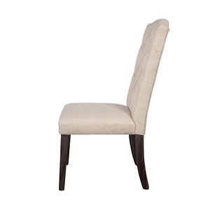 <b>Set</b> of 2 Beige and Weathered Espresso <b>Linen</b> Upholstered Dining Chairs with Tufted Back - Product Image 5