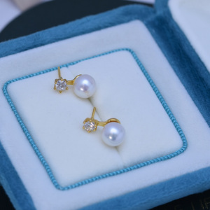 Boucles d'oreilles pendantes en argent S925, perles d'eau douce de 6-7 mm, design rond en forme de nœud, pour femmes, presque parfaites - Product Image 4