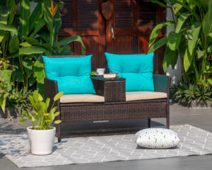 CR00020 Banco de jardín moderno de acero de 2 plazas con mesa marrón para uso en exteriores, villas o dormitorios, directo de fábrica en Vietnam - Product Image 2