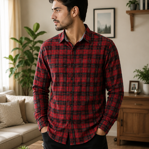 Camisa de Franela a Cuadros Roja Premium para Hombre |   Camisa de Trabajo Cómoda de Manga Larga con Botones |   Ropa Casual y Elegante para Exteriores - Product Image 5