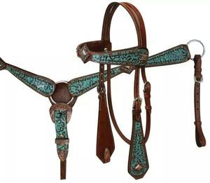 Set di Briglie in Pelle di Alta Qualità Stile Western con Design Bandiera <span class=keywords><strong>Americana</strong></span>, Capezza e Pettorale, <span class=keywords><strong>Accessori</strong></span> per Equitazione - Product Image 3
