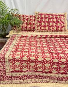 Red Floral Hand Block Printed Eco-Friendly 300tc Classic <b>Comforter</b> King Size Cotton Quilt Reversible Bedding Intricate Endless - Product Image 2