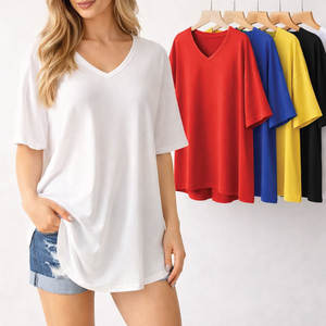 Camiseta Oversize de Algodón Transpirable para Mujer, Tallas Grandes, Hombros Caídos, Color Liso, Ecológica, Antiarrugas, Estilo Urbano, Ajuste Holgado - Product Image 1