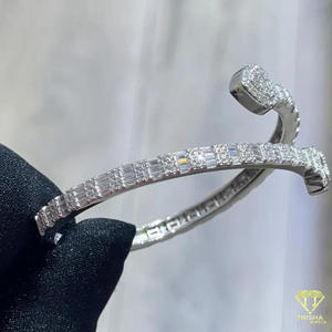 Elegant Moissanite Diamond Moissanite <b>Bangle</b> <b>Bracelet</b> With Pear Shaped Tips Silver Tone Statement Jewelry For Wedding - Product Image 2
