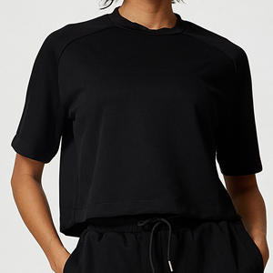 Conjunto Deportivo Ecológico de Dos Piezas para Mujer, Manga Corta, Pantalones Cortos con Cordón, Bolsillos, Transpirable, Color Sólido, Cintura Media - Product Image 1