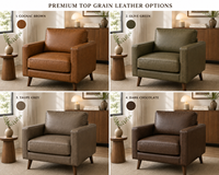 Fauteuil de détente en cuir cognac de style Mid-Century Modern avec pieds en bois écologiques pour salon, chambre, chaise longue, maison, hall d'hôtel