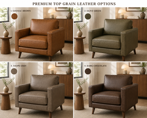 Mid Century Cognac Leather Armchair Modern Living Room Lounge Chair Comfortable Single <b>Sofa</b> Chair for Home Hotel Lobby - Product Image 6