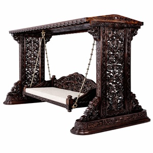 ชิงช้าไม้สักหรูหราสั่งทำพิเศษสำหรับบ้านสไตล์อินเดีย ดีไซน์เนอร์มาฮาราจา จูลา ชุดชิงช้าระเบียงแกะสลักคลาสสิก สินค้านำเข้าจากสหรัฐอเมริกา - Product Image 1