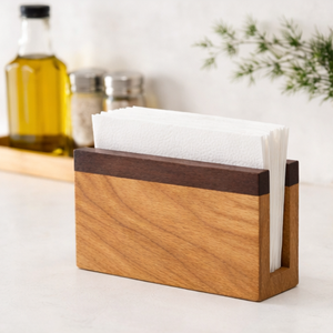 Wooden Napkin Holder Mixed Hardwood Striped Design Tissue <b>Paper</b> Stand For <b>Kitchen</b> Dining Table - Product Image 1