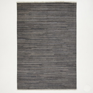 Charcoal <b>Grey</b> Horizontal Linear <b>Rug</b>, Minimalist Textured Area Carpet with Fringes for <b>Living</b> <b>Room</b>, Bedroom and Hotel Interiors - Product Image 1