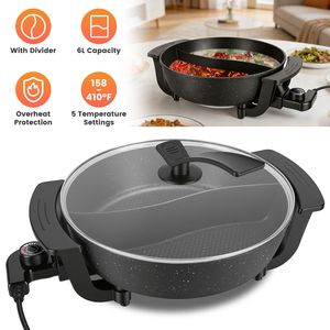 Pentola Elettrica a Doppio Sapore da 6L con 5 Livelli di Temperatura, Antiaderente, per Shabu Shabu, con Accessori Completi, Pentola a Pressione Elettrica - Product Image 1