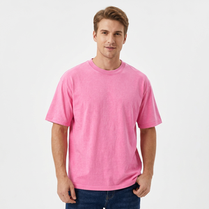 Camiseta Oversize Rosa de Algodón para Hombre, Casual, Cuello Redondo, Manga Corta, Color Liso, Tejido de Punto, Estilo Urbano - Product Image 6