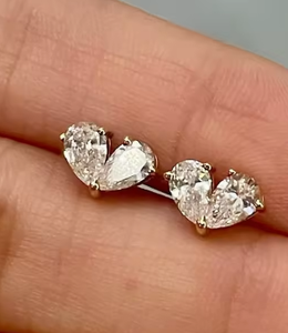 pear Cut Diamond Heart Shape <b>Stud</b> <b>Earrings</b> Women's Romantic Everyday Wear <b>Fine</b> Jewelry - Product Image 4