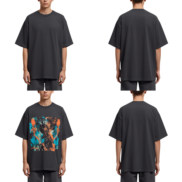 Heavyweight Printed Boxy Fit T Shirt Abstract Geometric Graphic Oversized Tee High Quality Drop Shoulder Cotton Apparel