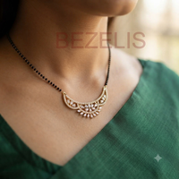 Collier Mangalsutra en Diamant de Laboratoire, Or Massif, Fusion Traditionnelle Moderne, Chaîne Sacrée Perlée Noire
