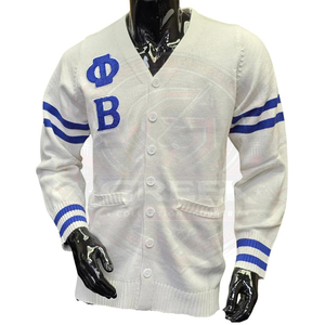 Fraternité Personnalisée | Phi |   Cardigan universitaire Beta PBS, broderie hivernale, style preppy USA, tricot Letterman, unisexe, streetwear universitaire - Product Image 1