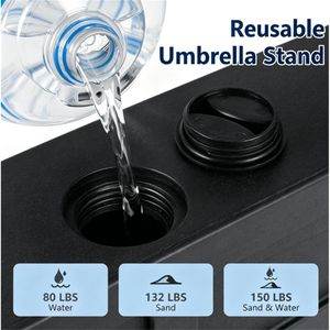 Robusto Supporto per Ombrellone da Patio con 3 Adattatori, Base Riempibile Nera per Acqua/Sabbia, Ruote e Freni per Uso in Cortile e Palestra - Product Image 4