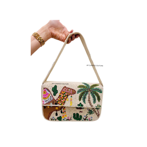 Bolsos de hombro bordados a mano con cuentas de semillas, diseño personalizado, para la temporada de verano, bolsos de noche, los más vendidos, con temática del desierto. - Product Image 5