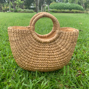 Panier en jacinthe d'eau tressé à la main avec poignée ronde, panier de rangement naturel tissé sur mesure, usine OEM ODM - Product Image 3