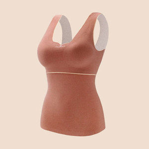 Camiseta sin mangas de punto con cuello en V para mujer, color beige, transpirable, estilo minimalista, mezcla de algodón y spandex, longitud regular - Product Image 2
