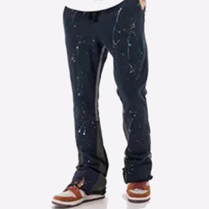 Pantalon évasé décontracté pour homme, grande taille, taille élastique avec cordon de serrage, broderie, polaire mi-épaisse, pour l'automne - Product Image 6