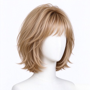 Peluca de Cabello Humano con Flequillo Fino, Estilo Bob Deshilachado en Capas con Reflejos Rubio Claro - Product Image 6