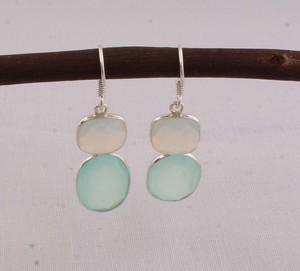 Natural Aqua Chalcedony & Opalite <b>Earrings</b> 925 <b>Sterling</b> <b>Silver</b> Jewelry Manufacturer Wholesale Handmade Gemstone Drop <b>Dangle</b> - Product Image 1