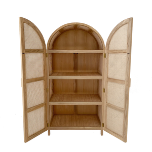 Modern Rattan Arched Wardrobe <b>Cabinet</b> Solid Wood Door Freestanding <b>Bedroom</b> <b>Storage</b> Furniture Scandinavian Design - Product Image 3