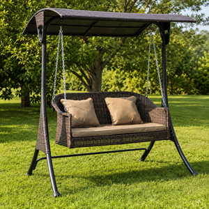 Silla Columpio de Jardín con Toldo para 2 Personas, Banco Columpio de Mimbre con Cojines para Patio, Jardín y Césped - Product Image 4