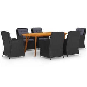 Set da Pranzo da Esterno in Rattan Nero a 7 Pezzi con Tavolo in Teak, Arredamento da Giardino Resistente alle Intemperie, Design Contemporaneo - Product Image 2