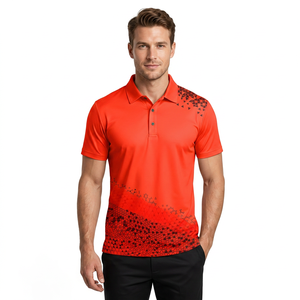 Polo à manches courtes pour homme, imprimé rouge, séchage rapide, sportif, tricoté en polyester - Product Image 3