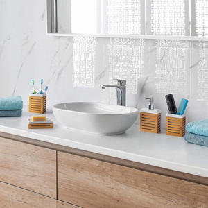 Luxury Bamboo Bathroom Set 4-Piece Rectangle Modern <b>Soap</b> Dispenser Toothbrush <b>Holder</b> Tray Easy To Clean <b>Soap</b> Dispensers - Product Image 5