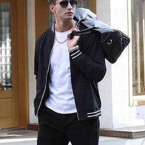 Chaqueta bomber ligera informal para hombre, para primavera y otoño, cortavientos con cremallera y bolsillos, elegante ropa exterior para el día a día. - Product Image 2