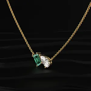Collar de diamantes con corte esmeralda verde y pera, collar de diamantes creados en laboratorio, collar de diamantes finos con certificado IGI de la India - Product Image 2