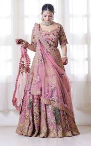Divyam Creation Lehenga Choli Traditionnel Brodé en Tulle Gaufré, Séchage Rapide, Extensible, Réversible, Longueur Ras du Sol, Tenue de Mariage - Product Image 6