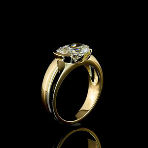 Anillo Solitario con Diamante Cultivado en Laboratorio, Corte Cojín, Engaste Biselado, Oro 10K 14K 18K, Plata 925 935, Joyería Fina - Product Image 4
