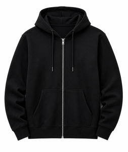 Sweat-shirt à capuche zippé noir pour homme en molleton, style streetwear décontracté, coupe oversize, personnalisable - Product Image 1