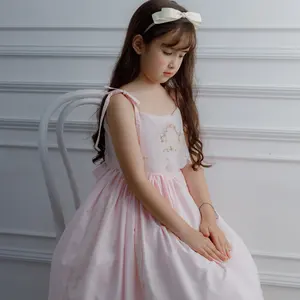 Новая коллекция, лето-осень, 2024 Расшитое бисером платье без рукавов, оптовая продажа, розовое платье для маленьких девочек, детская мода-Aria