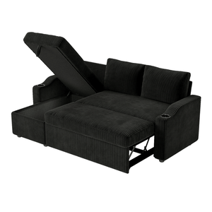 Divano Letto Angolare Moderno Convertibile in Velluto a Coste con Contenitore, Portabicchieri Estensibile e Bracciolo per Soggiorno - Product Image 1