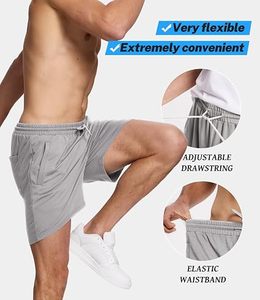 Pantalones Cortos Deportivos Casuales para Hombre, de Algodón Gris, con Cordón, Cintura Media, Color Sólido, Tejido de Punto, Diseño Transpirable - Product Image 3
