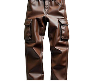 Pantalon en cuir pour homme, design tendance, logo imprimé personnalisé, style streetwear, pantalon en cuir noir, six poches - Product Image 2