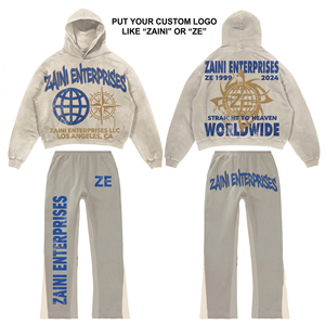 Ensemble de survêtement streetwear pour homme ZAINI, 420 GSM, molleton 100% coton lourd, hiver, logo personnalisé imprimé DTG en relief - Product Image 1
