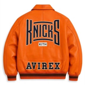 Chaqueta de Cuero Naranja de los New York Knicks para Hombre, Estilo Urbano, Chaqueta Bomber Universitaria, Ropa Deportiva Premium del Equipo de Baloncesto - Product Image 2