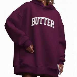 ราคาขายส่ง เสื้อฮู้ดดี้โอเวอร์ไซส์สำหรับผู้หญิง ผ้าฝ้ายแท้ 100% ระบายอากาศได้ดี สกรีนโลโก้ด้านหน้าได้ตามต้องการ มีทุกสี - Product Image 1